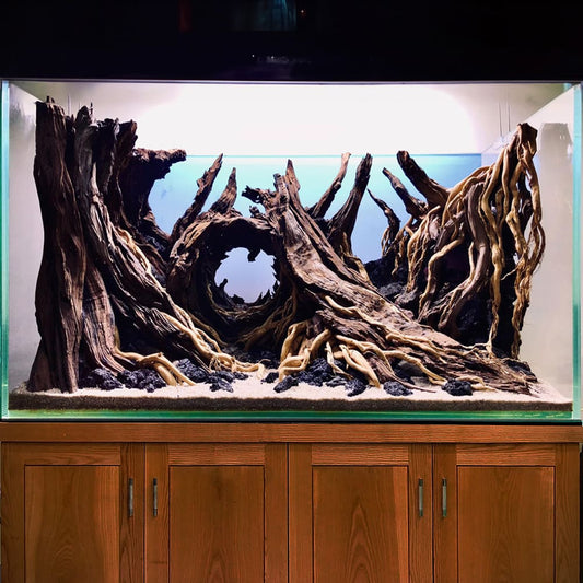 Aquascape driftwood aquarium round cave hideout decoration for fish tank
