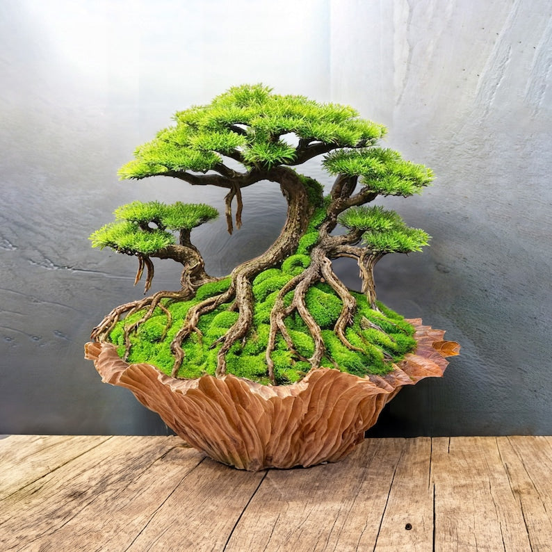 Driftwood bonsai preserved moss tree for coffee table decor